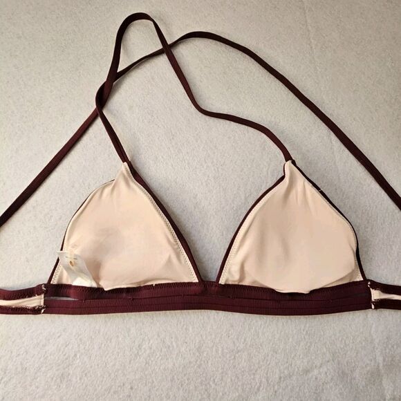 SHADE & SHORE Maroon Sz M Triangle Bikini Top Burgundy Button Accent Halter - Picture 4 of 5